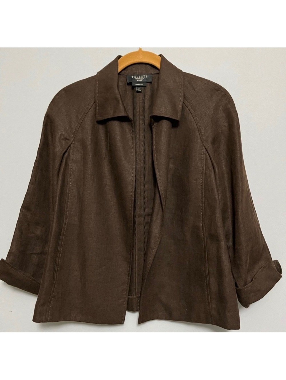Talbots 100% Pure Irish Linen Jacket Chocolate Brown Small Petite NWT - Picture 2 of 9